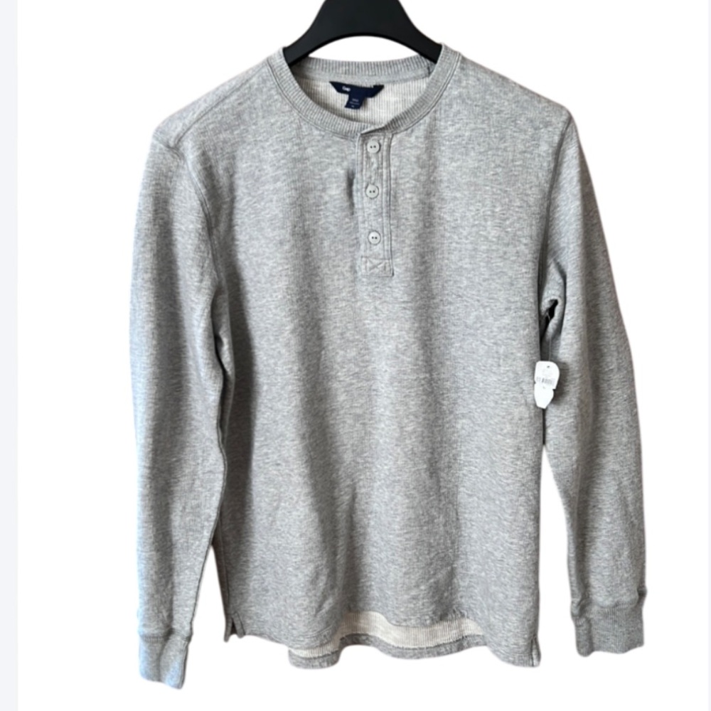 NWT GAP Double Knit Henley Grey Heather Size XL Light Sweater